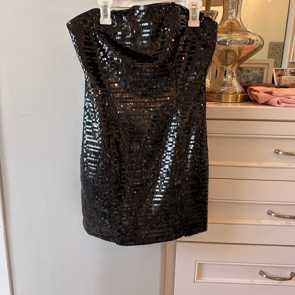 A.L.C. Strapless Black Sequin Dress